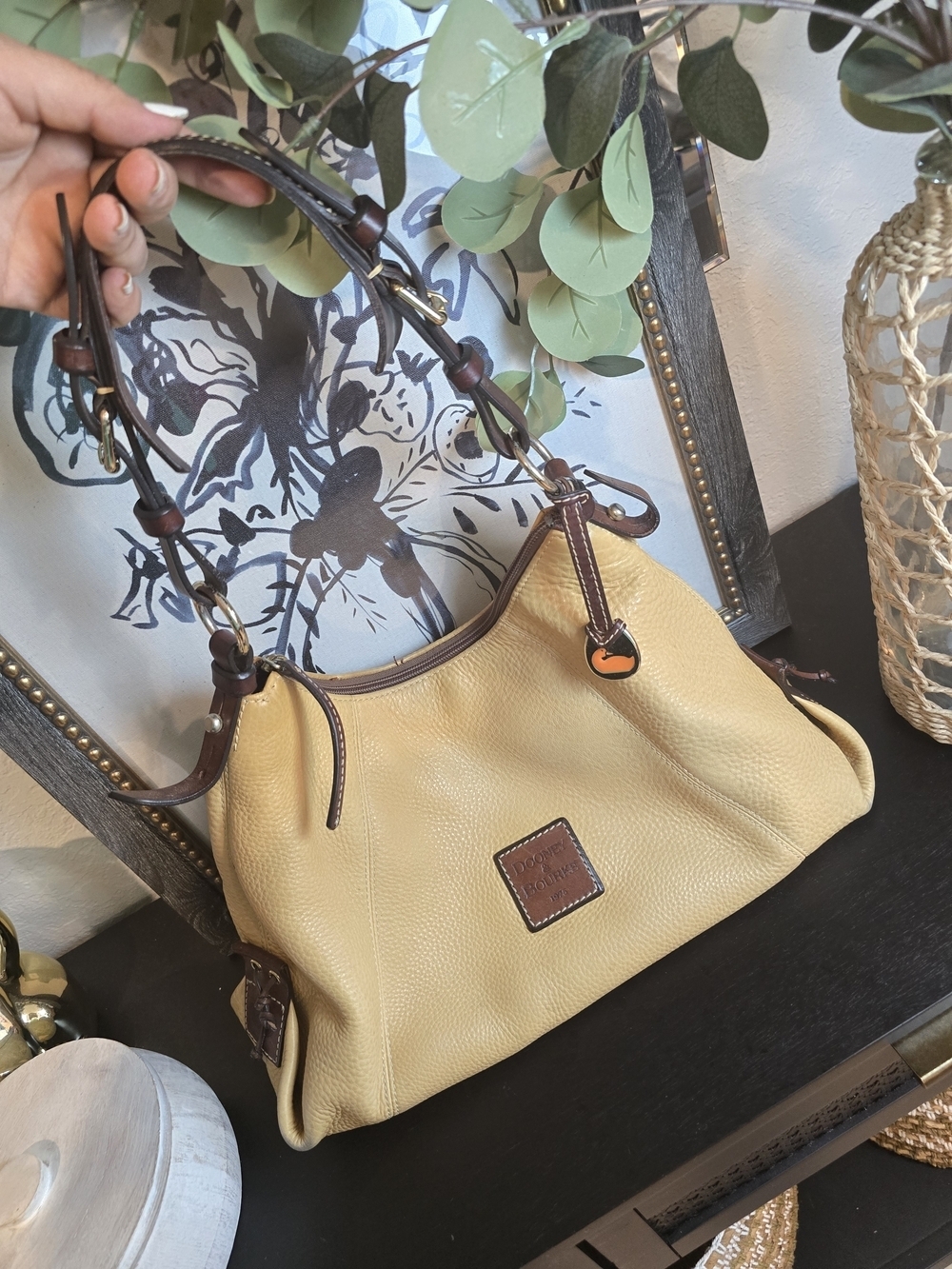Dooney & Bourke Women's Vintage Pebbled Leather Shoulder Hobo Bag 1975 Mustard